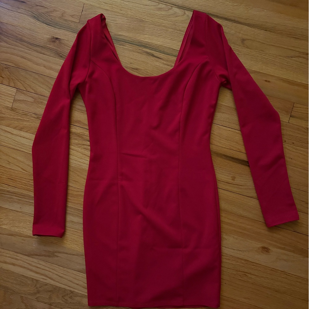 Naked Wardrobe Bold Red Long Sleeve Dress